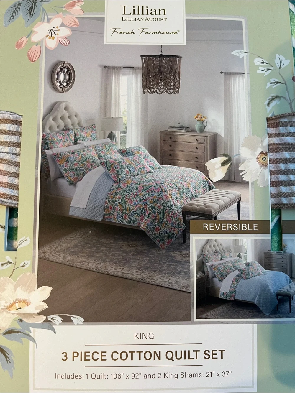 Lillian August Reversible Cotton Quilt Set - Multi Floral/Blue (King)